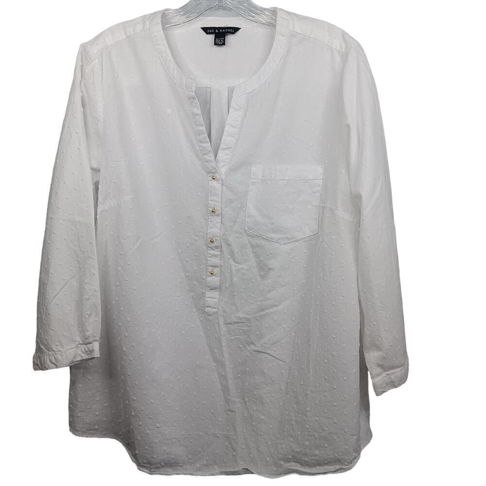 EUC Zac & Rachel White Swiss Dot Blouse 3/4 Sleeves Size XL